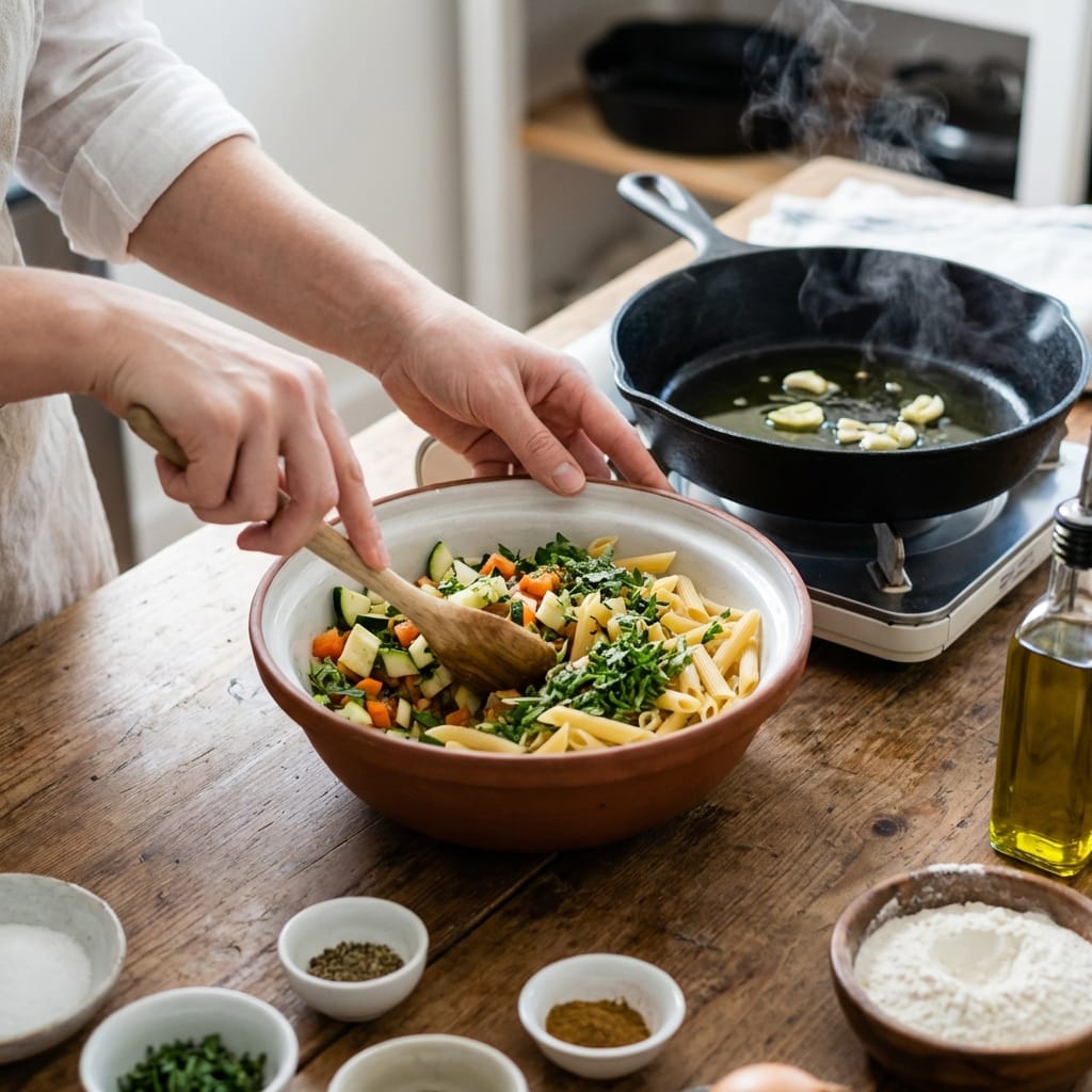 Hands dunking chicken in flour mixture
